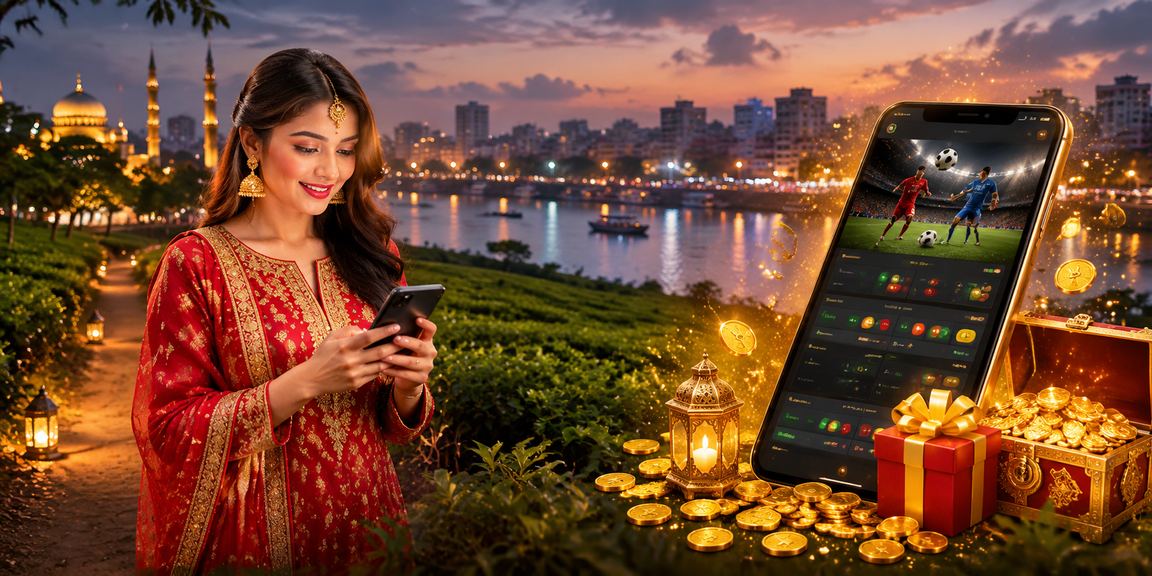 নারায়ণগঞ্জে ঈদ উৎসবে মোবাইলে লটারি খেলছেন একজন তরুণ বাংলাদেশি